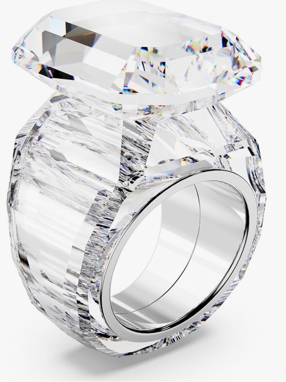 Swarovski Lucent Clear Crystal Octagon Cocktail Ring